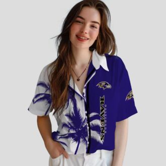 Palm Trees Pattern Baltimore Ravens Purple White Hawaiian Shirt