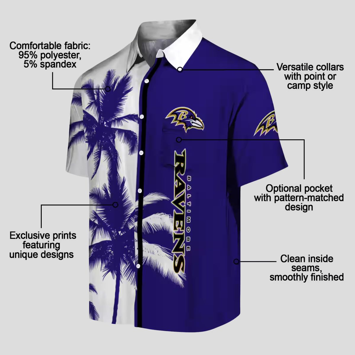 Palm Trees Pattern Baltimore Ravens Purple White Hawaiian Shirt