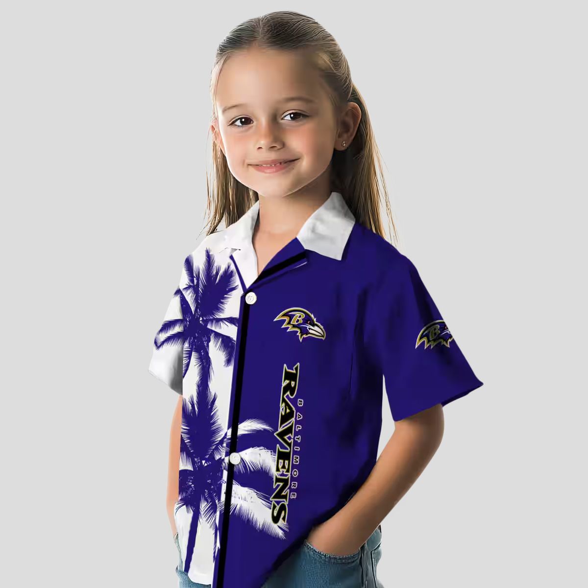 Palm Trees Pattern Baltimore Ravens Purple White Hawaiian Shirt