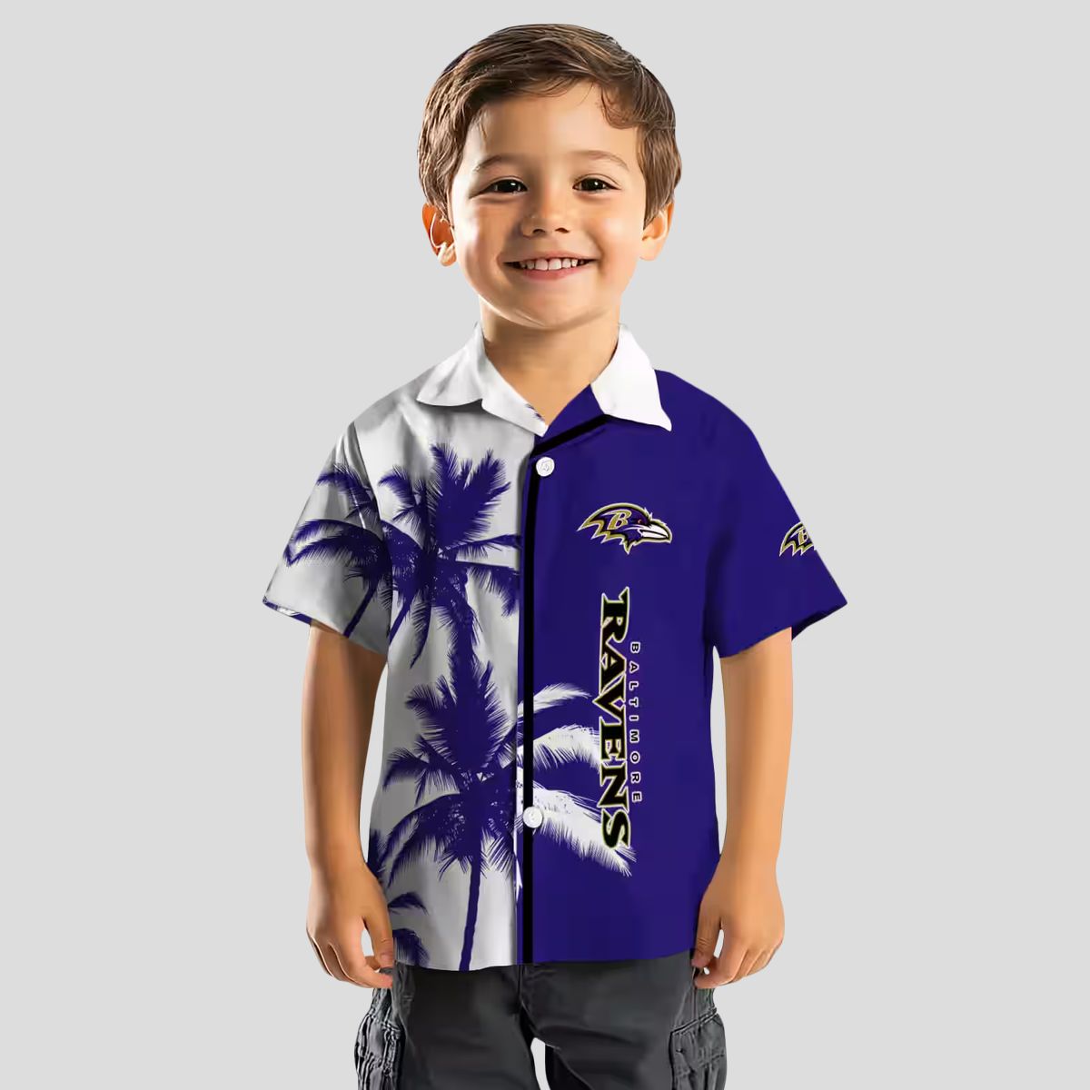Palm Trees Pattern Baltimore Ravens Purple White Hawaiian Shirt