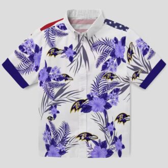 Patriotic Hibiscus Baltimore Ravens Purple White Hawaiian Shirt