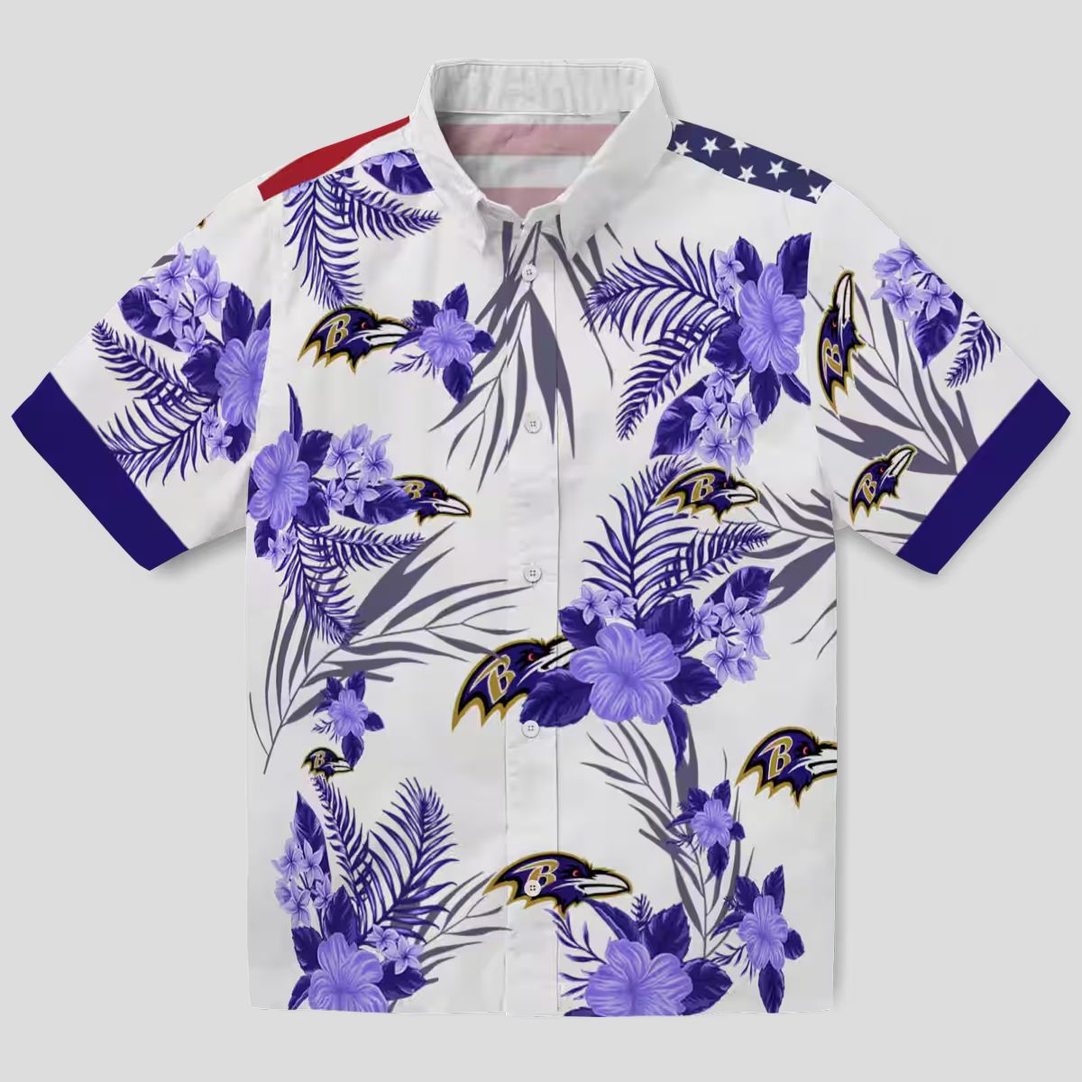 Patriotic Hibiscus Baltimore Ravens Purple White Hawaiian Shirt