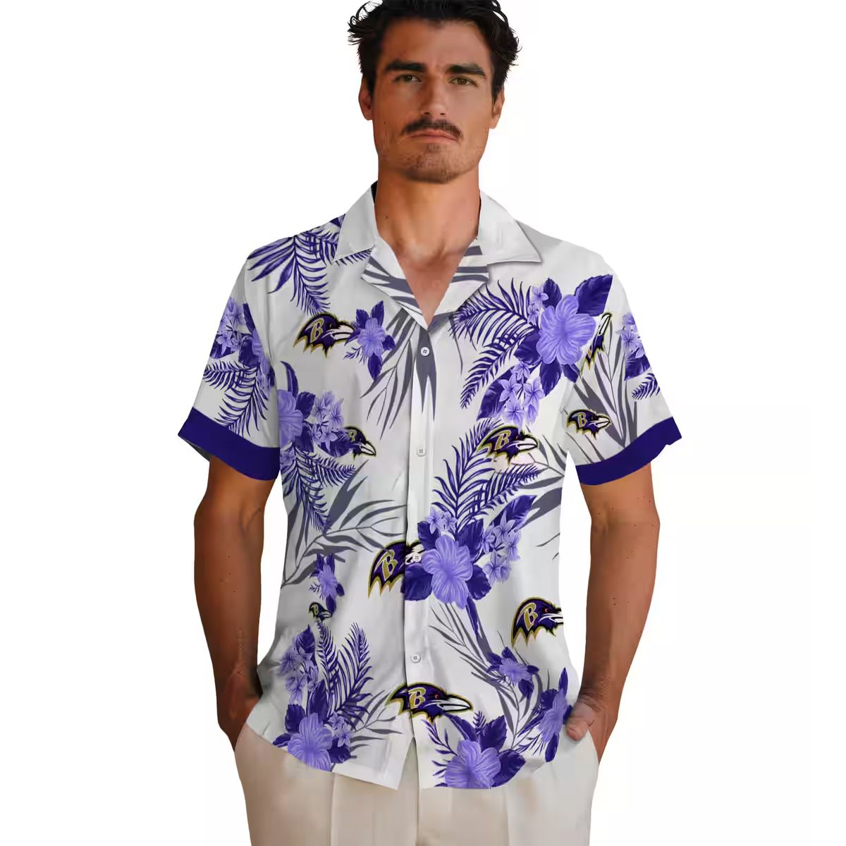 Patriotic Hibiscus Baltimore Ravens Purple White Hawaiian Shirt