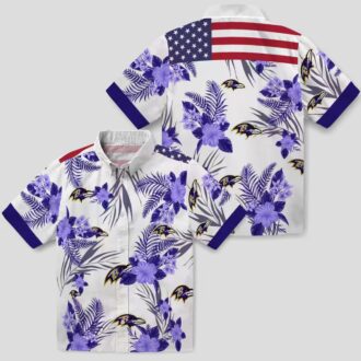 Patriotic Hibiscus Baltimore Ravens Purple White Hawaiian Shirt