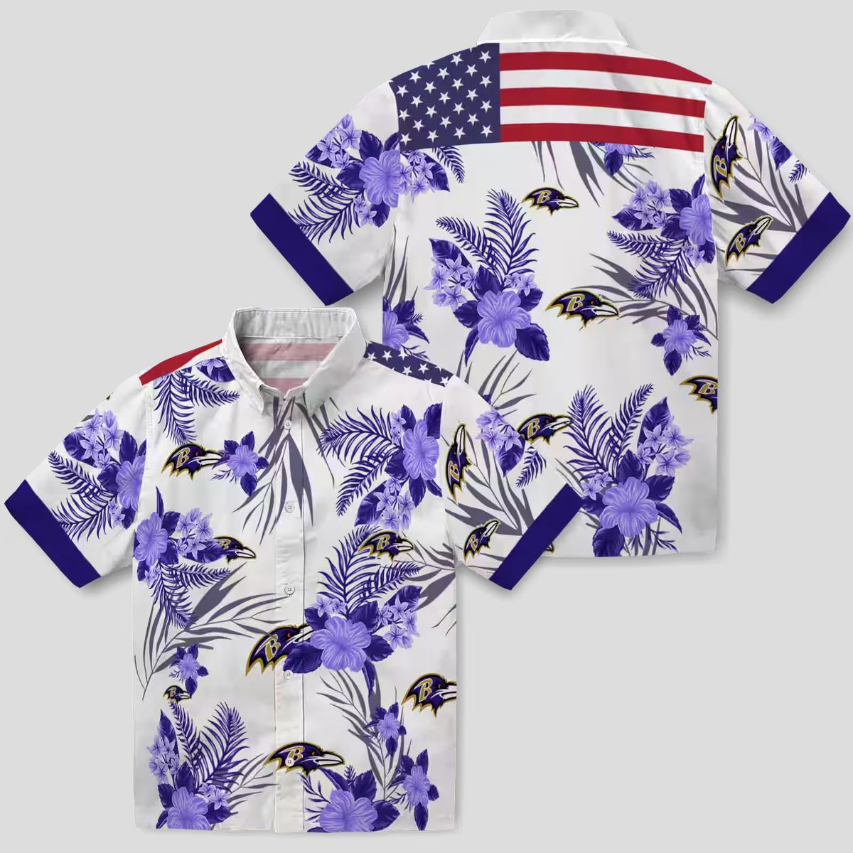Patriotic Hibiscus Baltimore Ravens Purple White Hawaiian Shirt