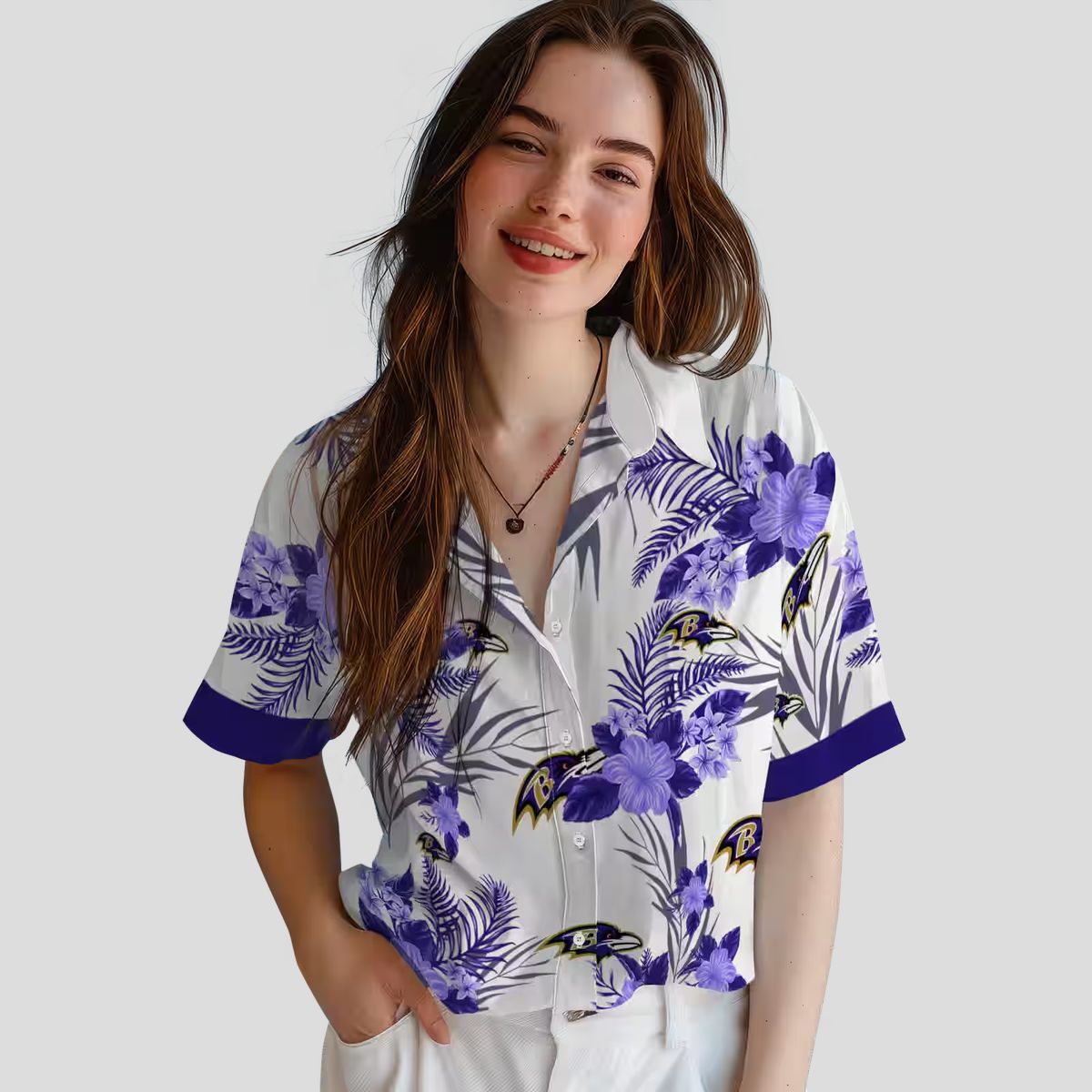 Patriotic Hibiscus Baltimore Ravens Purple White Hawaiian Shirt