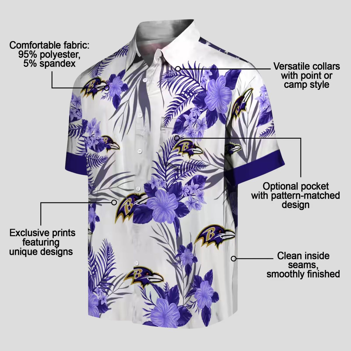 Patriotic Hibiscus Baltimore Ravens Purple White Hawaiian Shirt