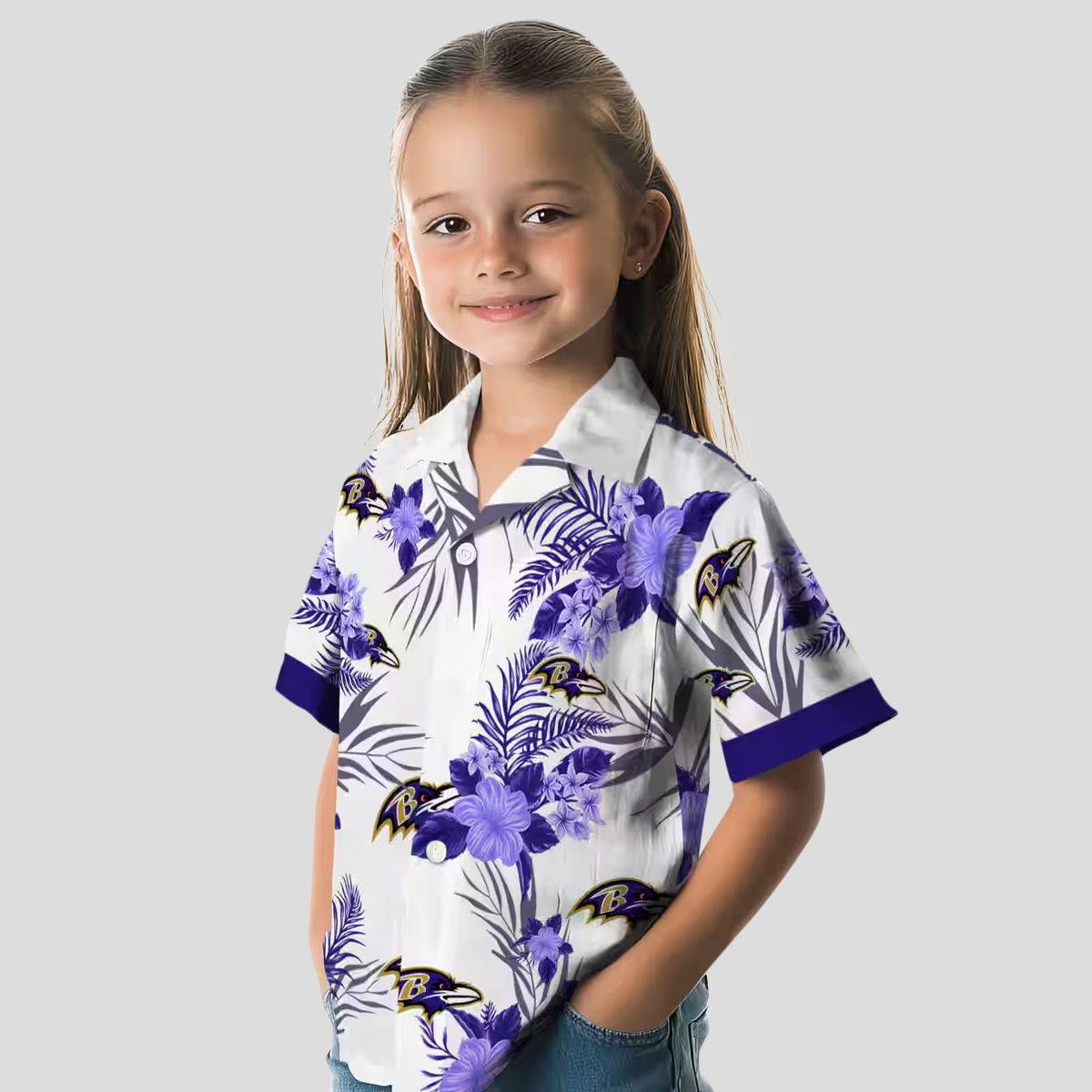 Patriotic Hibiscus Baltimore Ravens Purple White Hawaiian Shirt