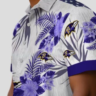 Patriotic Hibiscus Baltimore Ravens Purple White Hawaiian Shirt