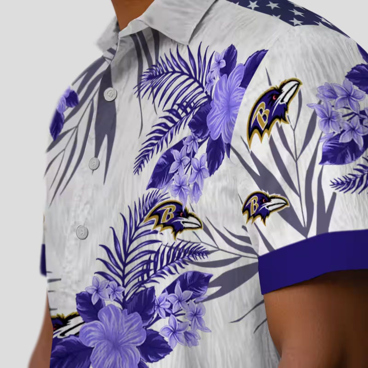 Patriotic Hibiscus Baltimore Ravens Purple White Hawaiian Shirt