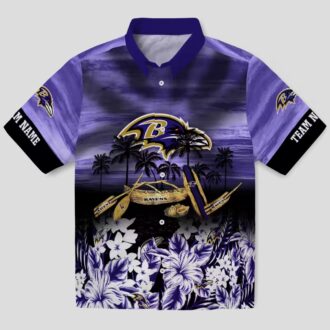 Personalized Baltimore Ravens Beach Shirt - Tropical Canoe Purple Aloha Shirt