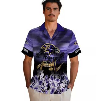 Personalized Baltimore Ravens Beach Shirt - Tropical Canoe Purple Aloha Shirt