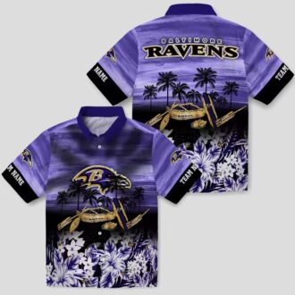 Personalized Baltimore Ravens Beach Shirt - Tropical Canoe Purple Aloha Shirt