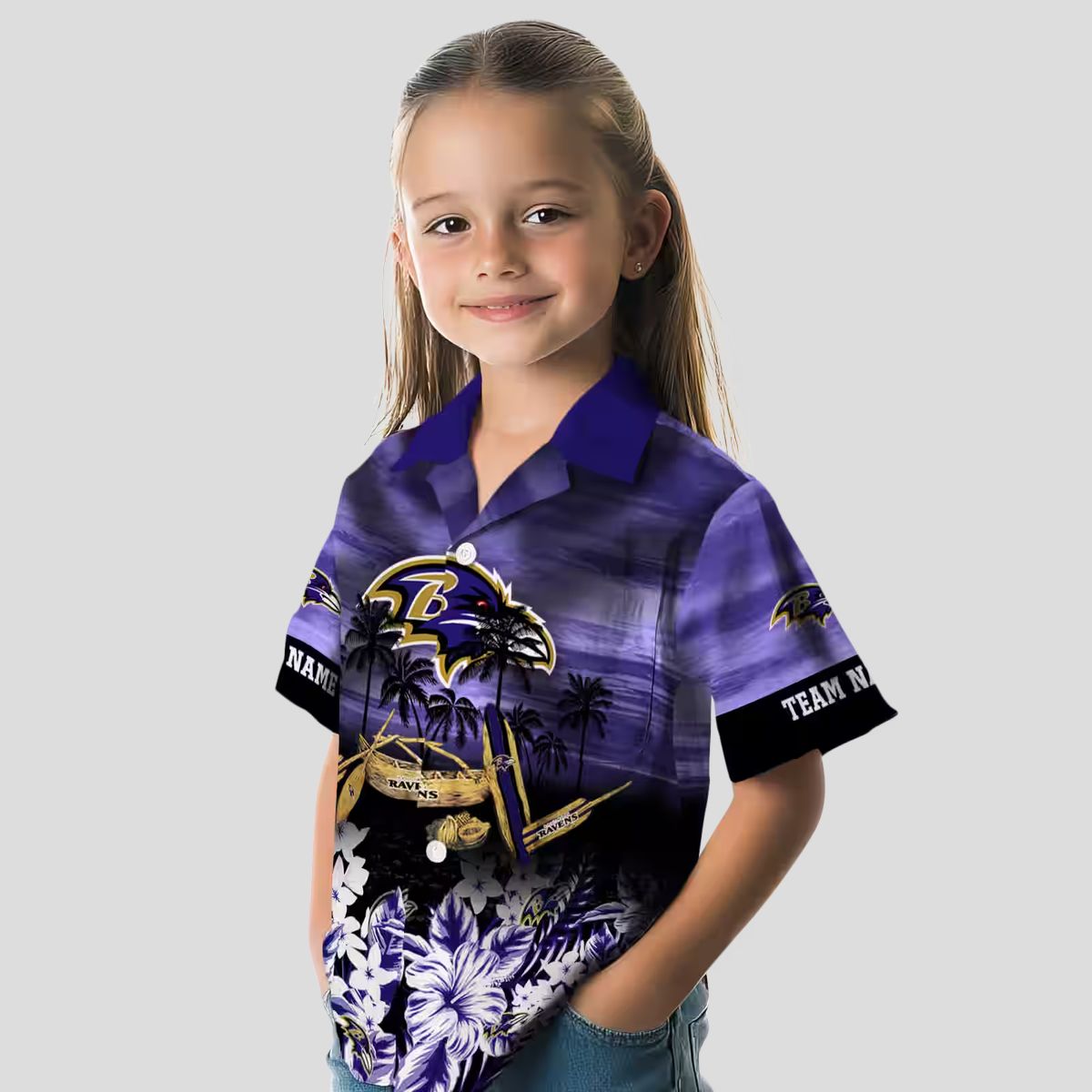 Personalized Baltimore Ravens Beach Shirt - Tropical Canoe Purple Aloha Shirt