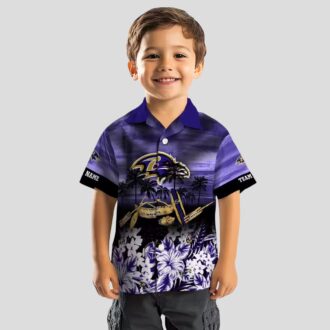 Personalized Baltimore Ravens Beach Shirt - Tropical Canoe Purple Aloha Shirt
