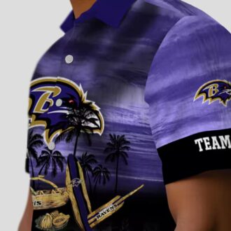 Personalized Baltimore Ravens Beach Shirt - Tropical Canoe Purple Aloha Shirt