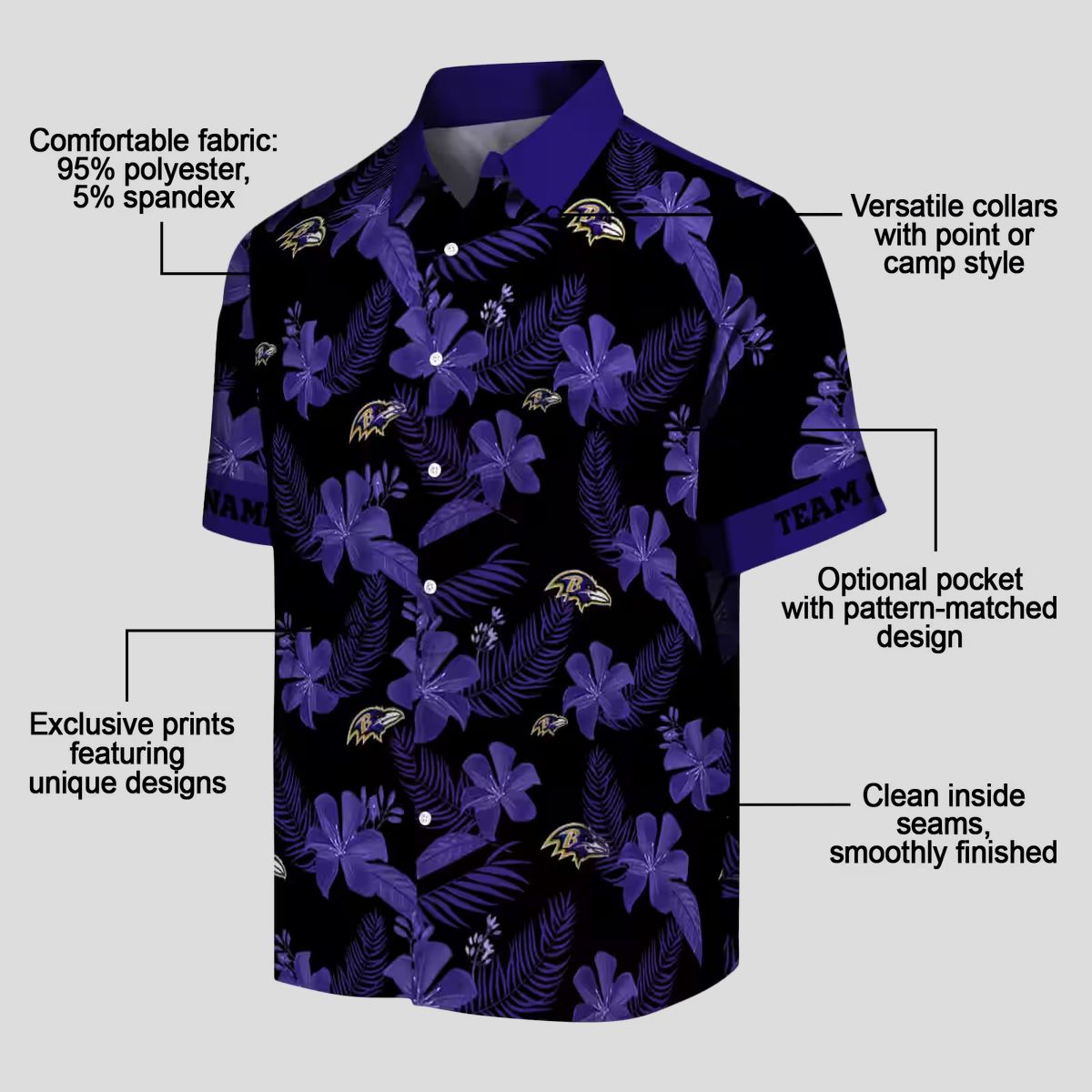 Personalized Baltimore Ravens Hawaiian Shirt – Botanical Print Black NFL Fan Apparel