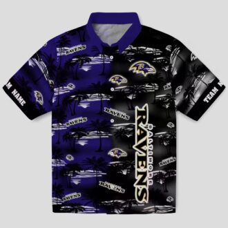 Personalized Ravens Summer Beach Hawaiian Shirt, Palm Silhouettes Purple Aloha Shirt