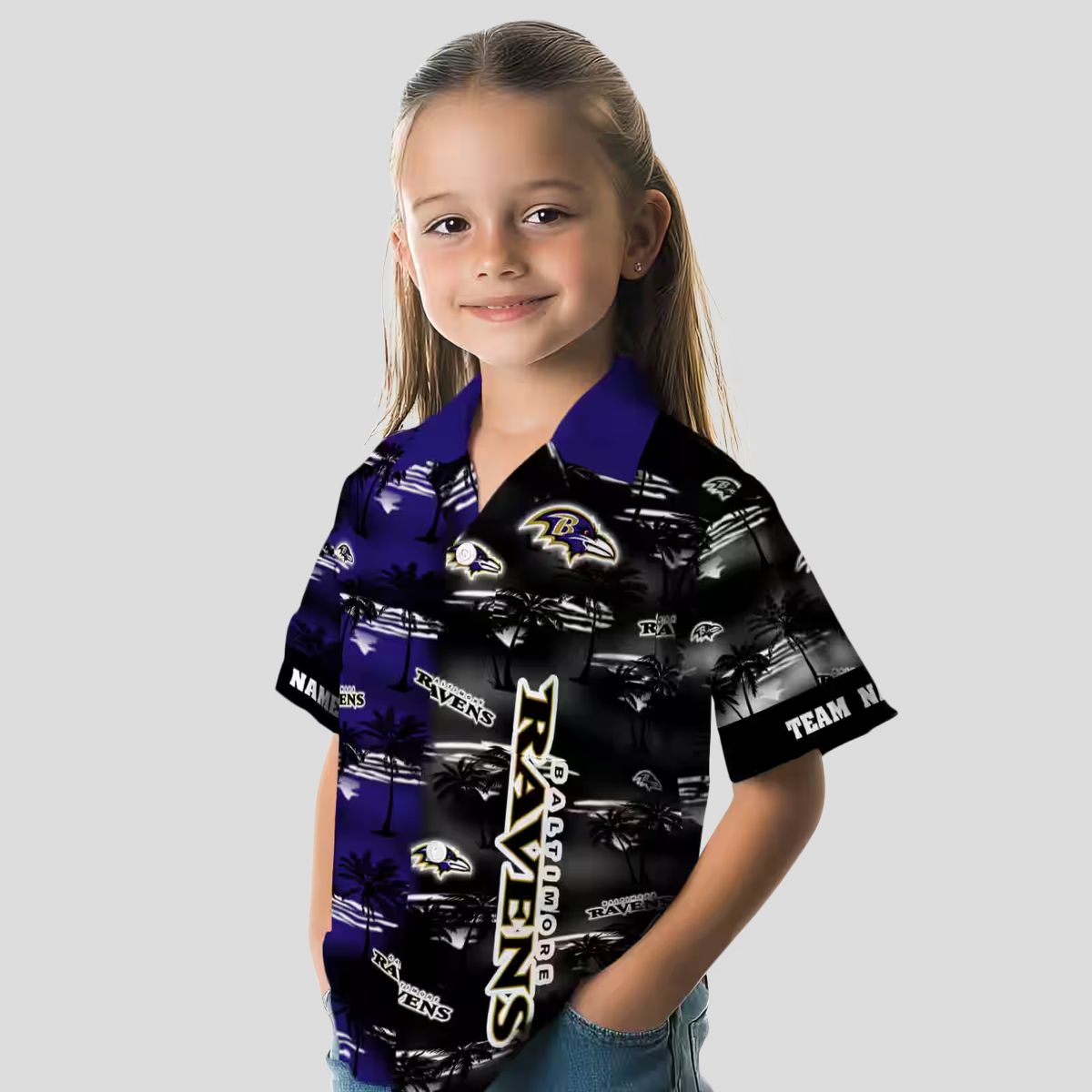 Personalized Ravens Summer Beach Hawaiian Shirt, Palm Silhouettes Purple Aloha Shirt