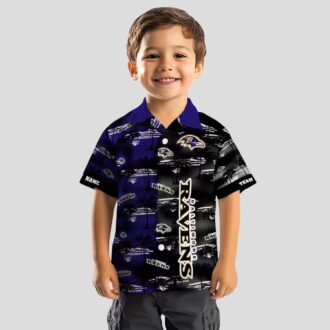 Personalized Ravens Summer Beach Hawaiian Shirt, Palm Silhouettes Purple Aloha Shirt