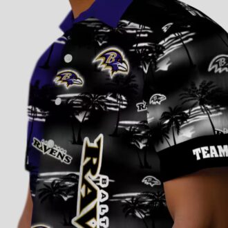 Personalized Ravens Summer Beach Hawaiian Shirt, Palm Silhouettes Purple Aloha Shirt