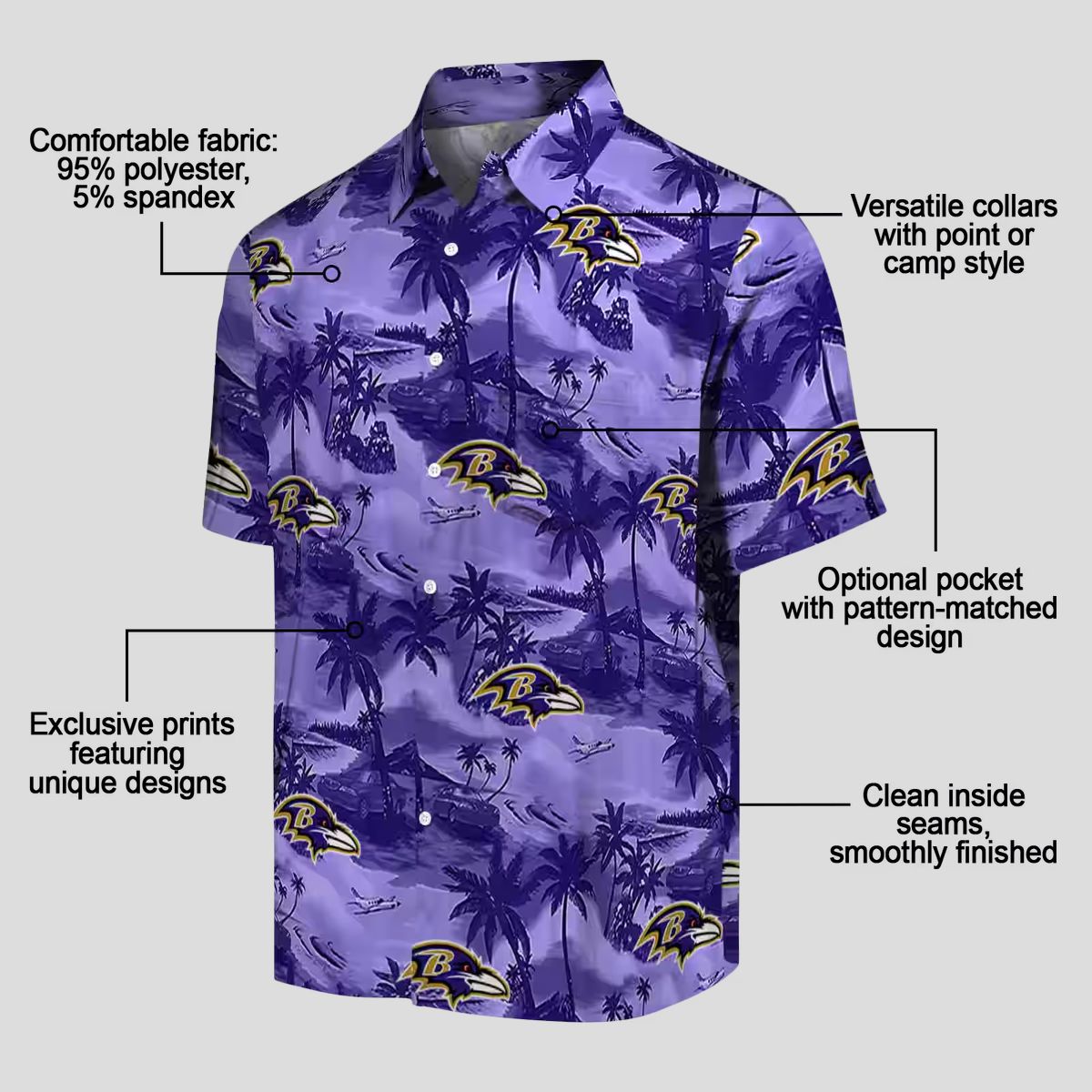 Purple Baltimore Ravens Hawaiian Shirt - Coastal Palms Tropical Outfit