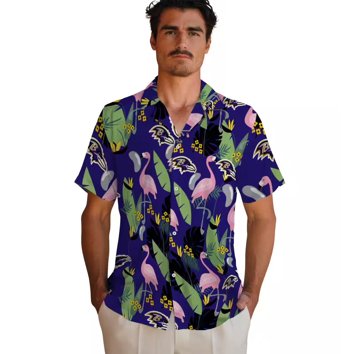 Purple Ravens Aloha Shirt – Flamingo & Palm Leaf Hawaiian Style