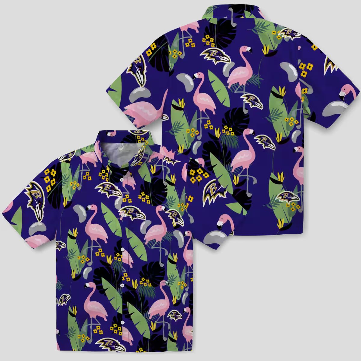 Purple Ravens Aloha Shirt – Flamingo & Palm Leaf Hawaiian Style