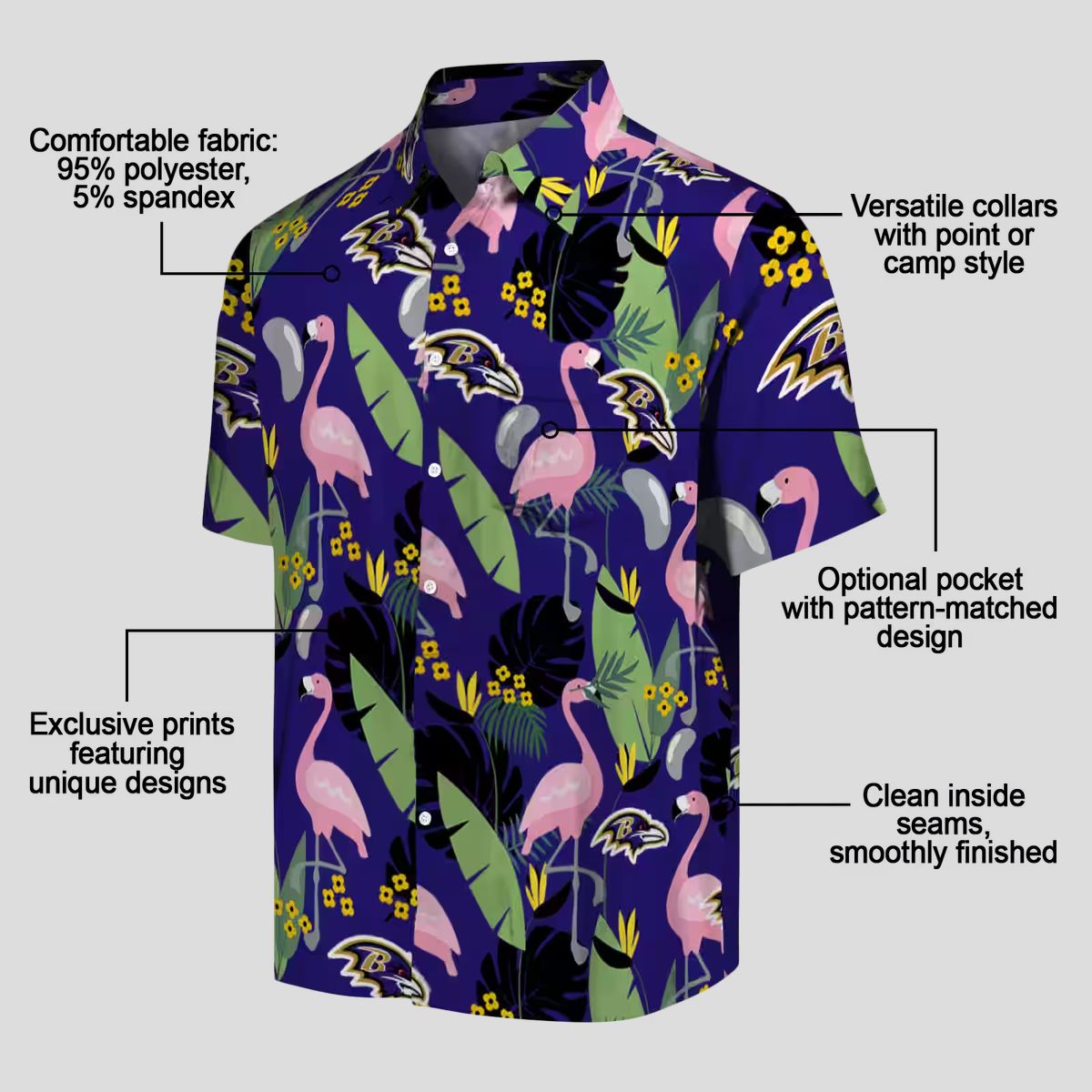 Purple Ravens Aloha Shirt – Flamingo & Palm Leaf Hawaiian Style