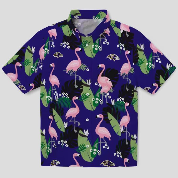 Purple Tropical Baltimore Ravens Hawaiian Shirt – Flamingo Leaf Motif Design