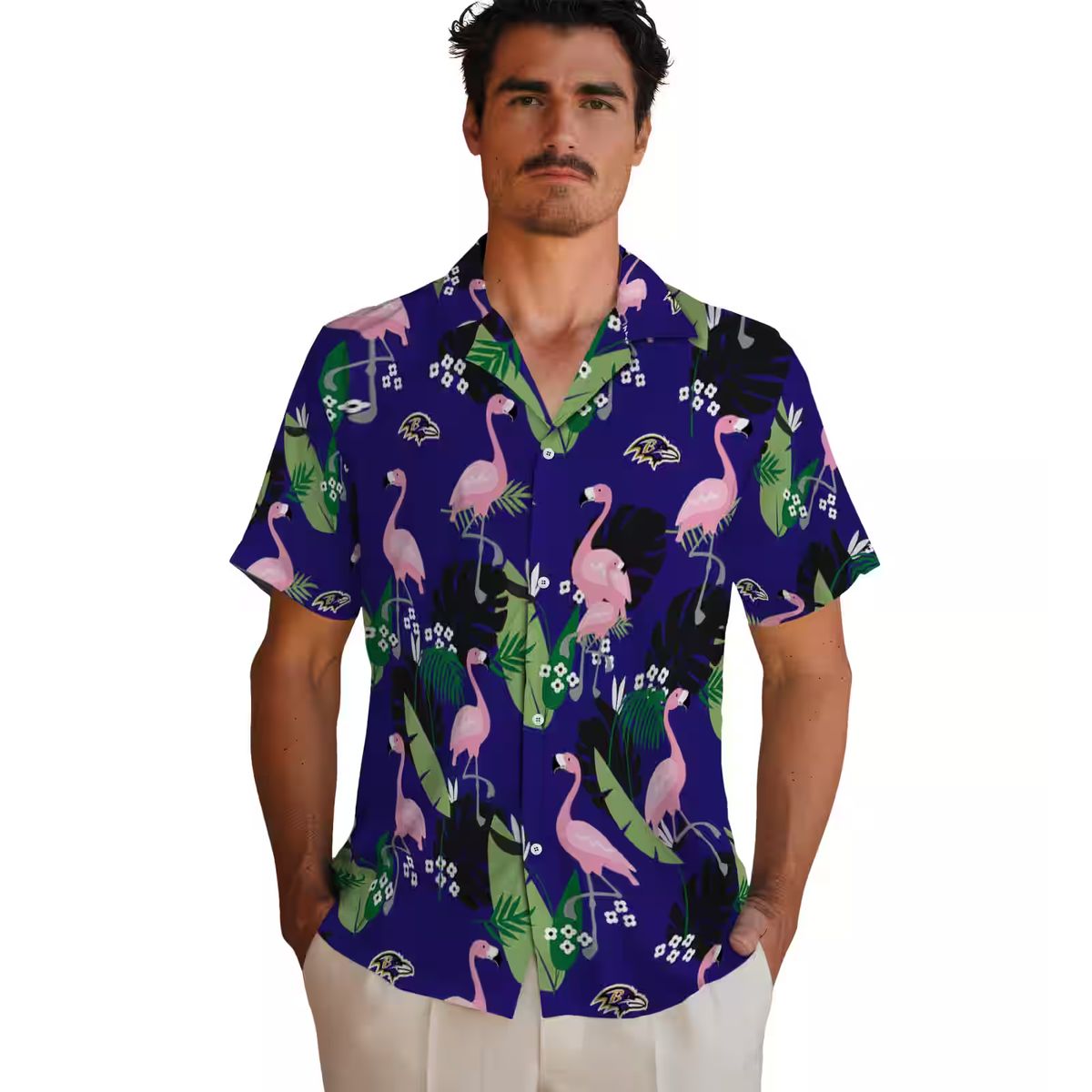 Purple Tropical Baltimore Ravens Hawaiian Shirt – Flamingo Leaf Motif Design