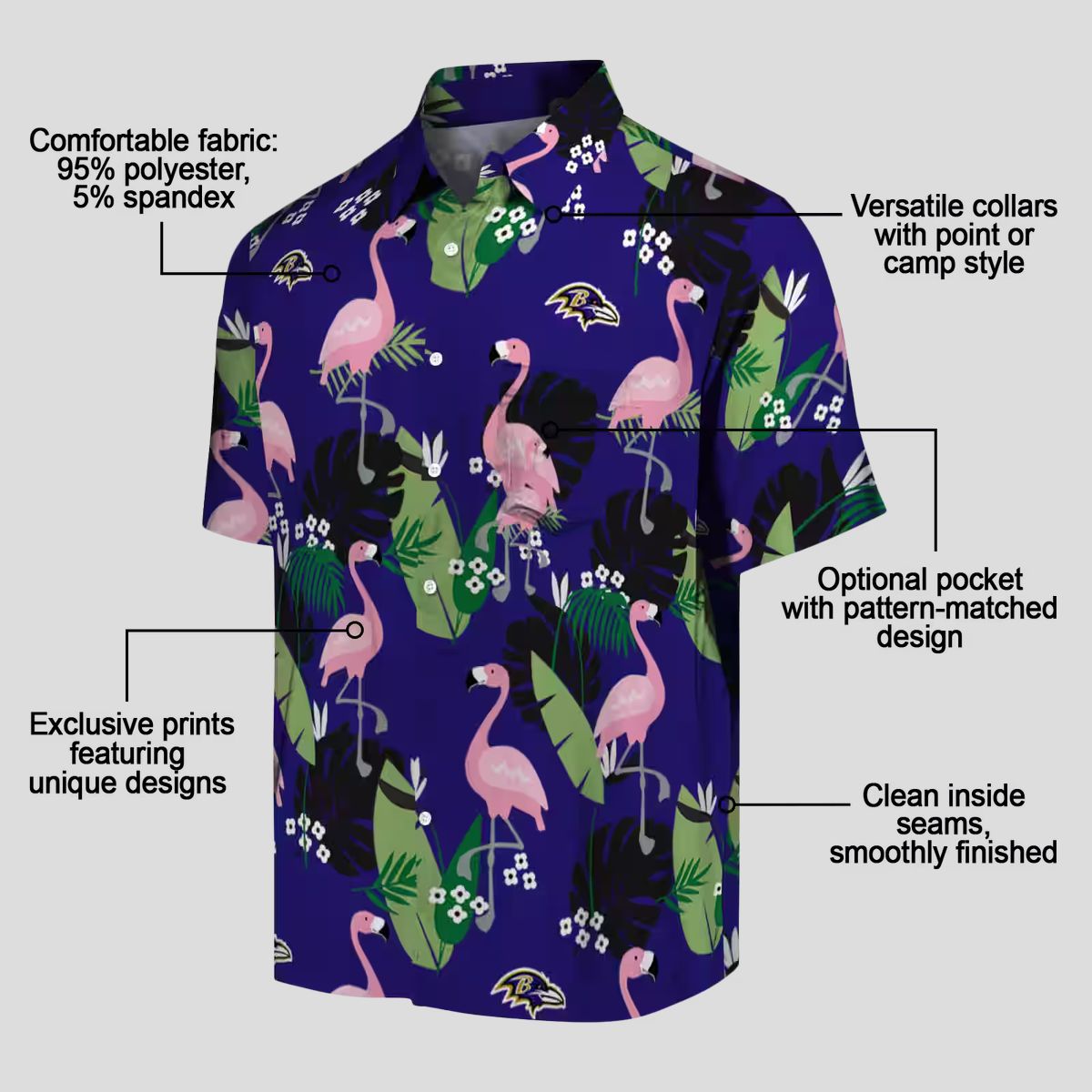 Purple Tropical Baltimore Ravens Hawaiian Shirt – Flamingo Leaf Motif Design
