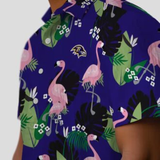 Purple Tropical Baltimore Ravens Hawaiian Shirt – Flamingo Leaf Motif Design
