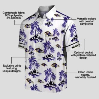 Purple White Baltimore Ravens Hawaiian Shirt with Palm Island Print