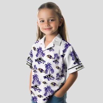 Purple White Baltimore Ravens Hawaiian Shirt with Palm Island Print