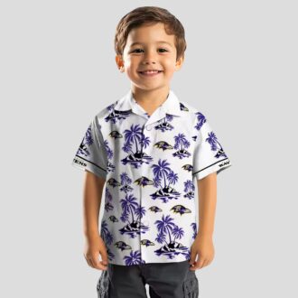 Purple White Baltimore Ravens Hawaiian Shirt with Palm Island Print