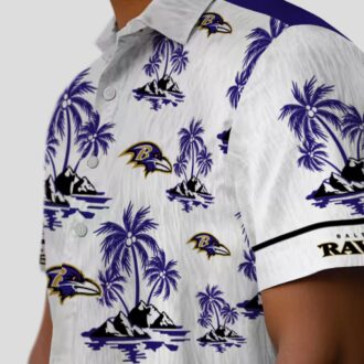 Purple White Baltimore Ravens Hawaiian Shirt with Palm Island Print