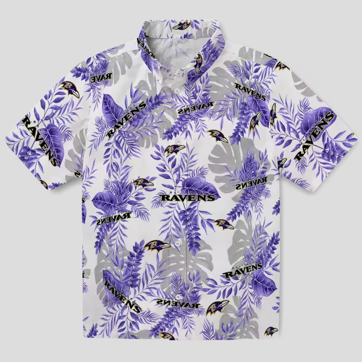 Purple White Baltimore Ravens Hawaiian Shirt, Tropical Leaves NFL Fan Apparel