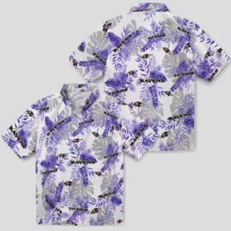 Purple White Baltimore Ravens Hawaiian Shirt, Tropical Leaves NFL Fan Apparel