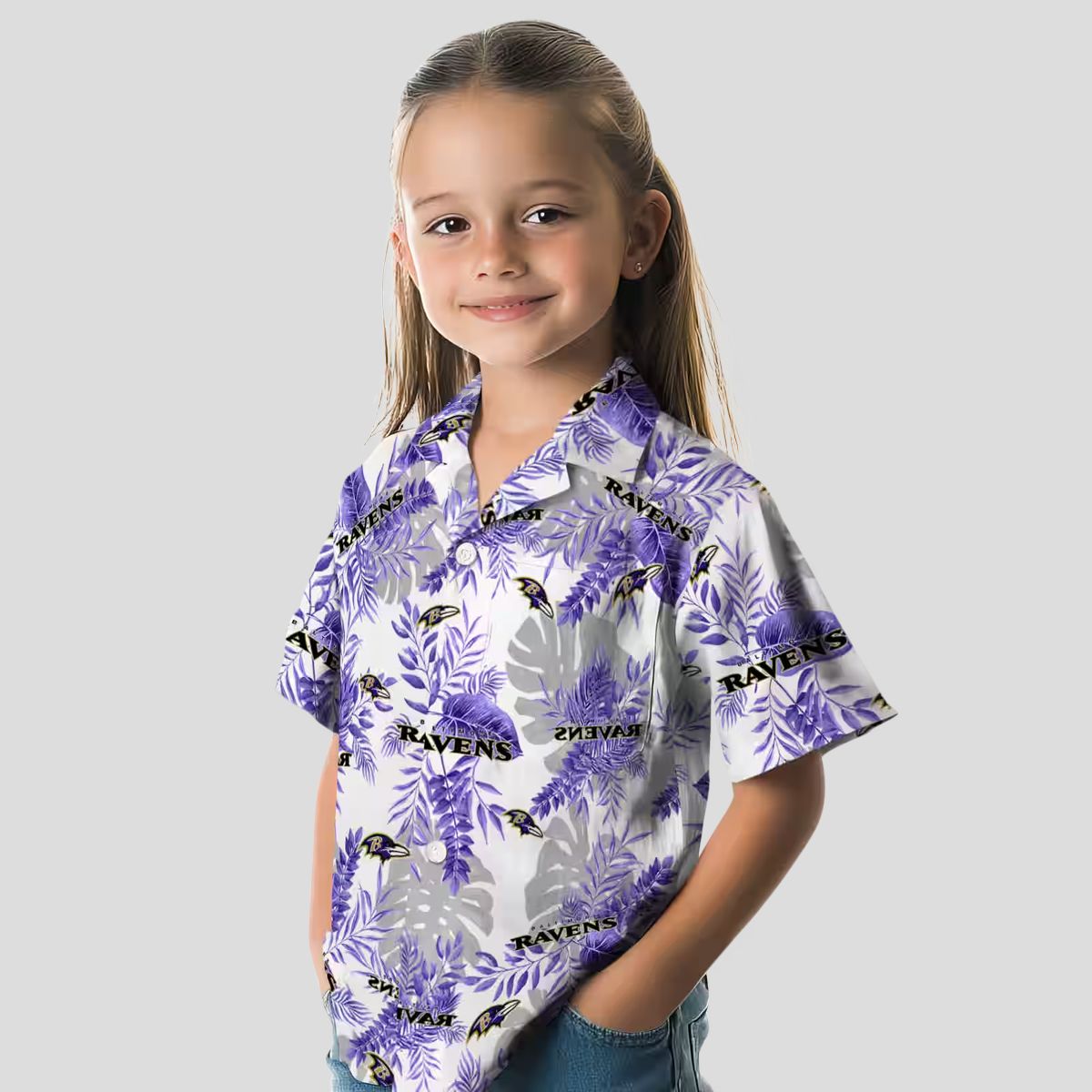 Purple White Baltimore Ravens Hawaiian Shirt, Tropical Leaves NFL Fan Apparel