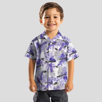 Purple White Baltimore Ravens Hawaiian Shirt, Tropical Leaves NFL Fan Apparel