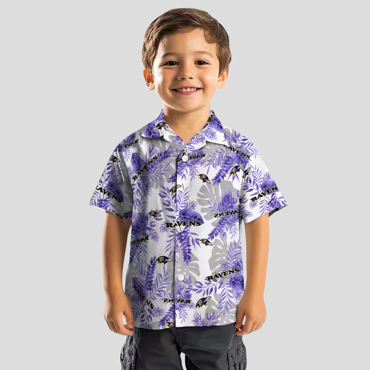 Purple White Baltimore Ravens Hawaiian Shirt, Tropical Leaves NFL Fan Apparel