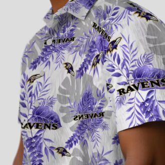 Purple White Baltimore Ravens Hawaiian Shirt, Tropical Leaves NFL Fan Apparel
