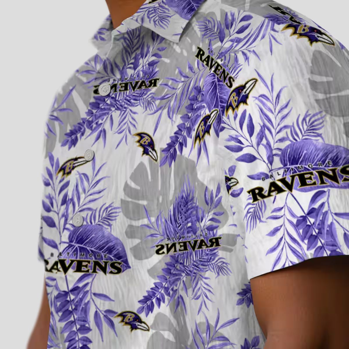 Purple White Baltimore Ravens Hawaiian Shirt, Tropical Leaves NFL Fan Apparel