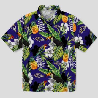 Ravens Themed Summer Vacation Hawaiian Shirt, Tropical Toucan Purple Green NFL Fan Apparel
