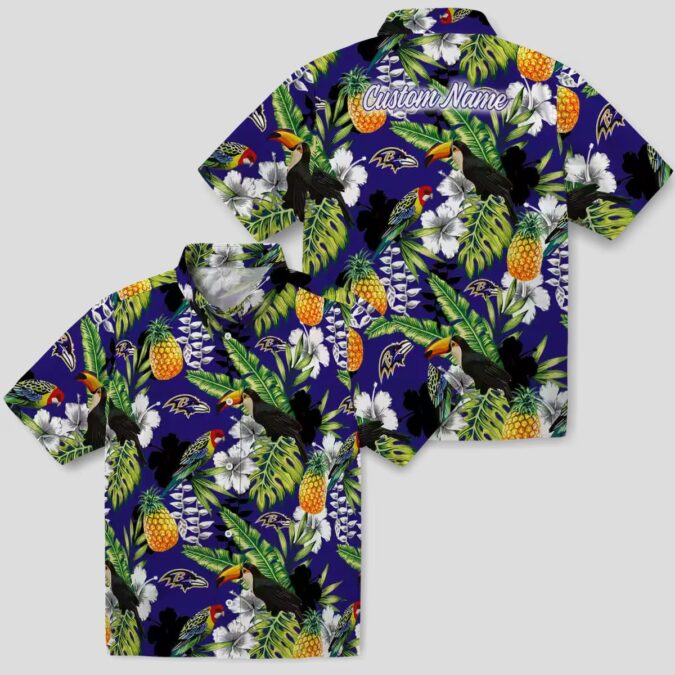 Ravens Themed Summer Vacation Hawaiian Shirt, Tropical Toucan Purple Green NFL Fan Apparel