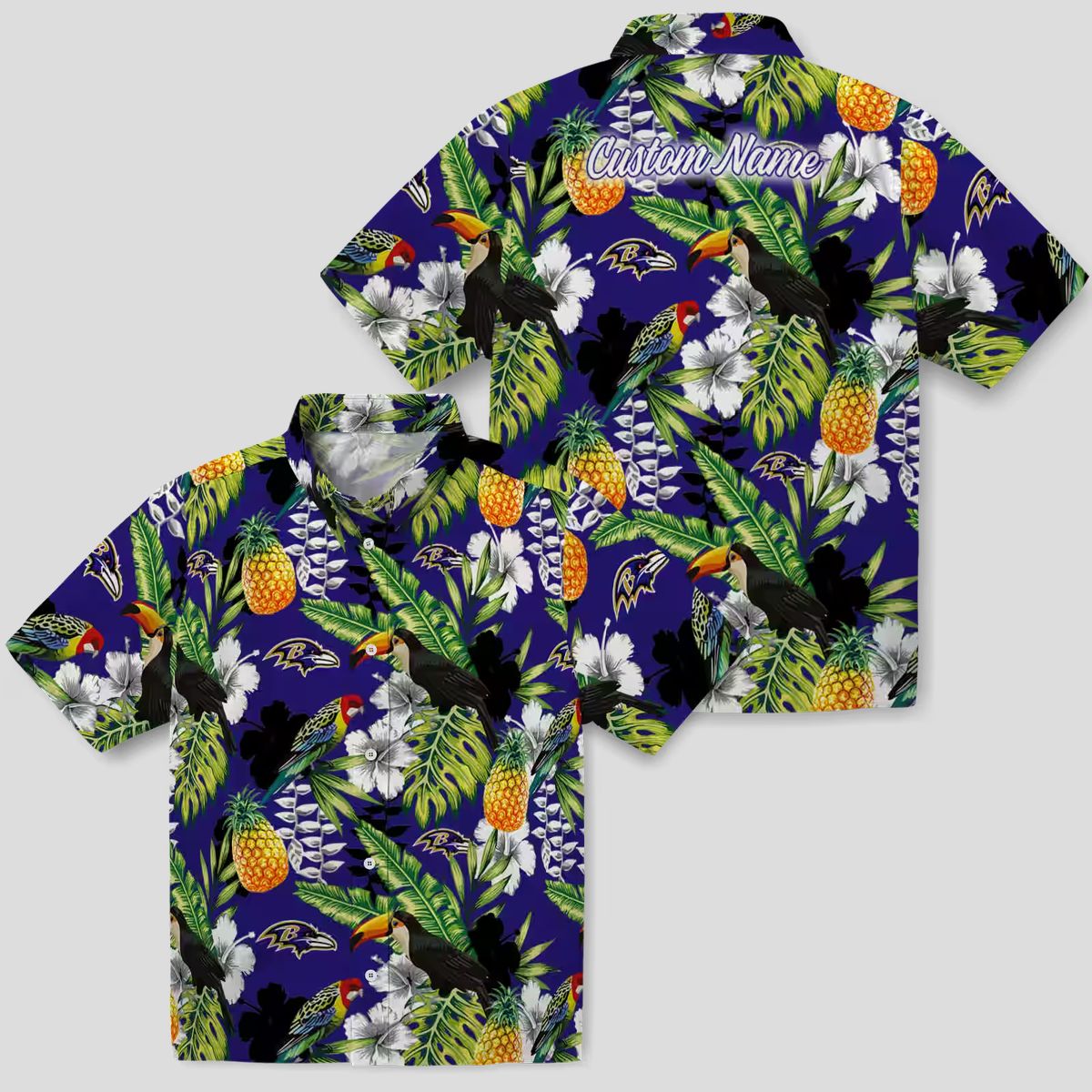 Ravens Themed Summer Vacation Hawaiian Shirt, Tropical Toucan Purple Green NFL Fan Apparel