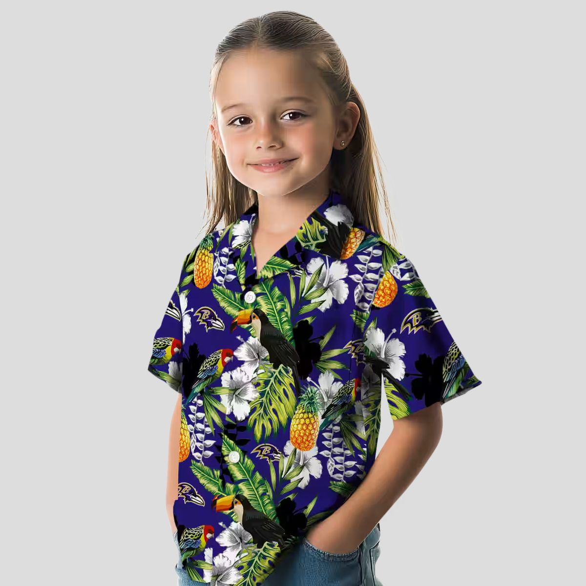 Ravens Themed Summer Vacation Hawaiian Shirt, Tropical Toucan Purple Green NFL Fan Apparel