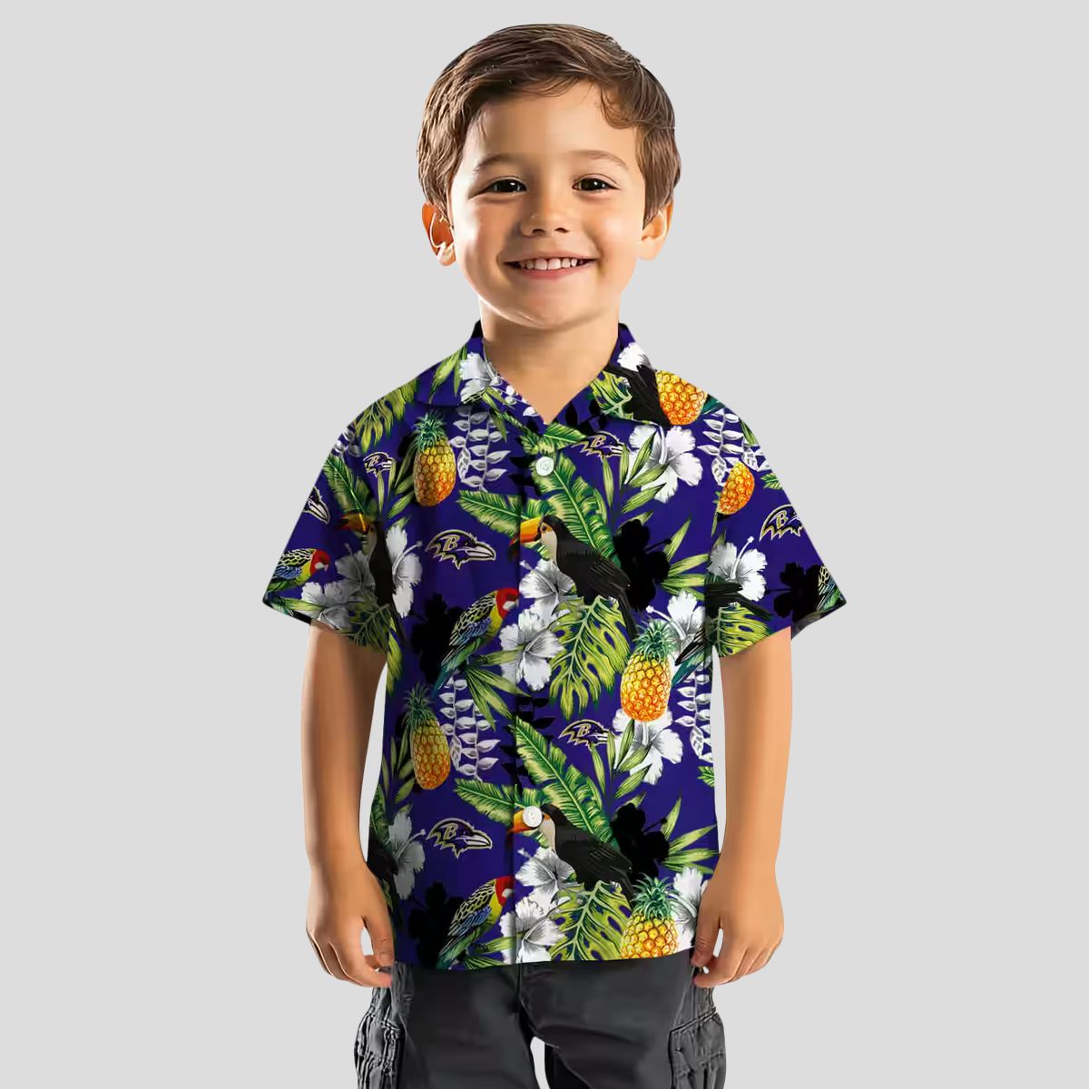 Ravens Themed Summer Vacation Hawaiian Shirt, Tropical Toucan Purple Green NFL Fan Apparel