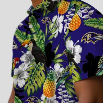 Ravens Themed Summer Vacation Hawaiian Shirt, Tropical Toucan Purple Green NFL Fan Apparel